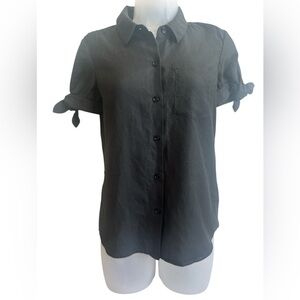 kate spade Black Short Sleeve Button-Down Shirt with Tie Cuffs